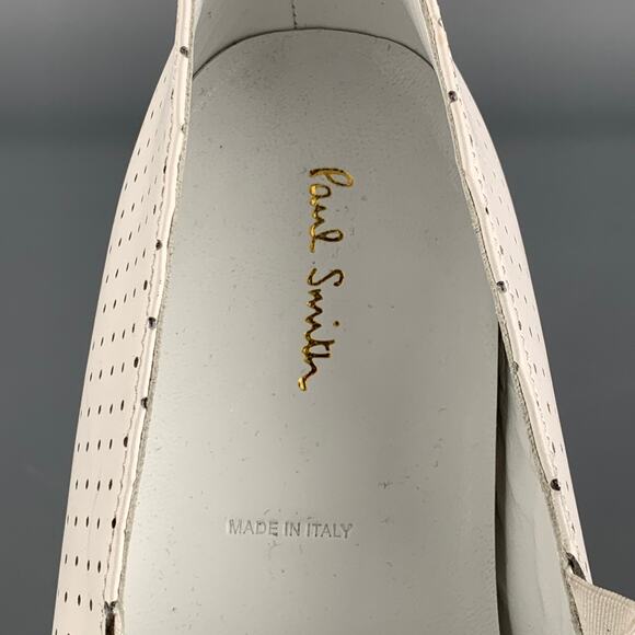 PAUL SMITH Size 10 White Perforated Leather Slip On Loafers - Picture 6 of 7